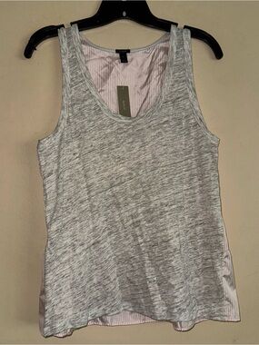 J Crew Linen Silk Striped Marled Lightweight Peplum Back Tank Top Size S NWT!